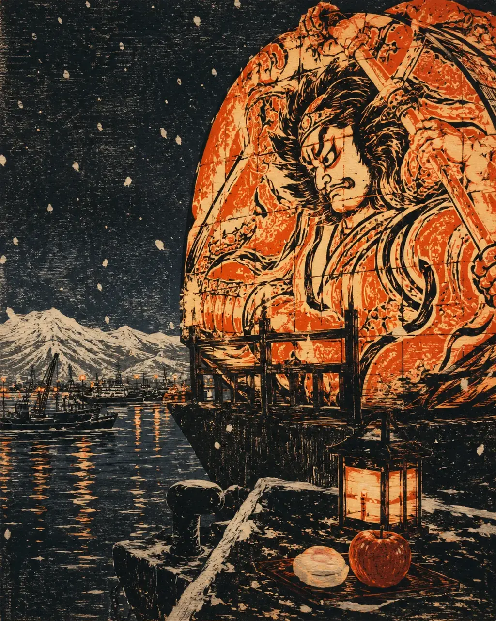 青森睡魔花車上的蠟線・青森的插畫